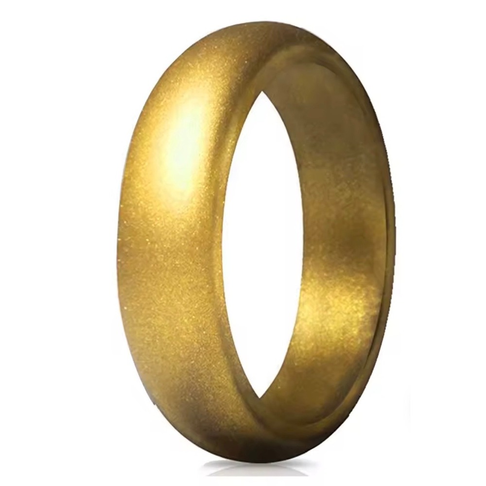Womens Gold Silicone‎ Wedding Band Metallic Flexible Active Ring Size 6